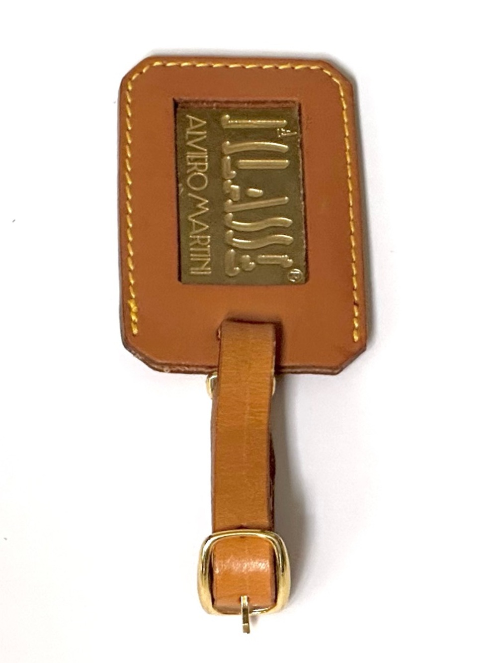 Alviero Martini Camel Tan Leather Gold-Plated Luggage Tag